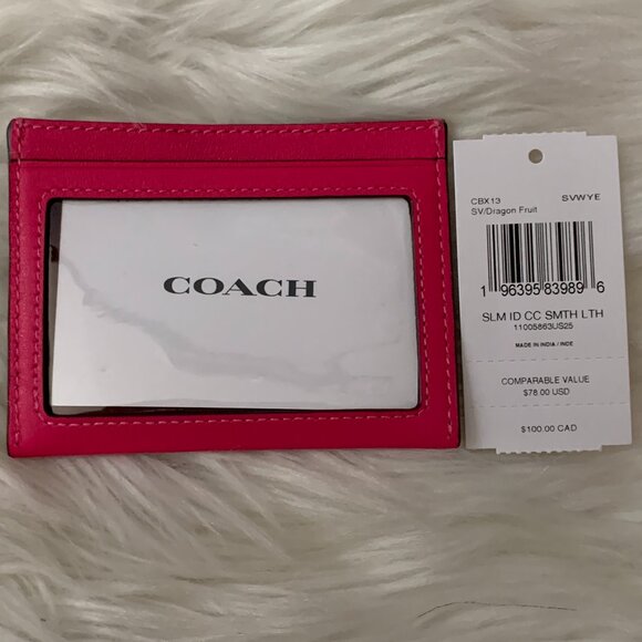 COACH Slim ID Card Case Smooth Leather in Dragon Fruit Pink - Picture 3 of 3